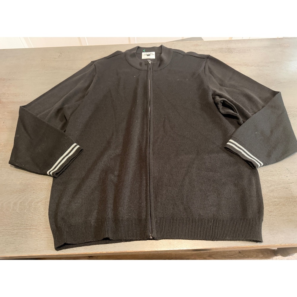 Cintas Mens 2XL LN Black Full Zip Cardigan Sweater Mock Neck Acrylic Knit
